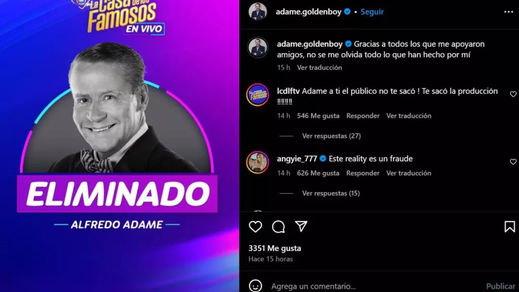 Agradecimiento de Alfredo Adame