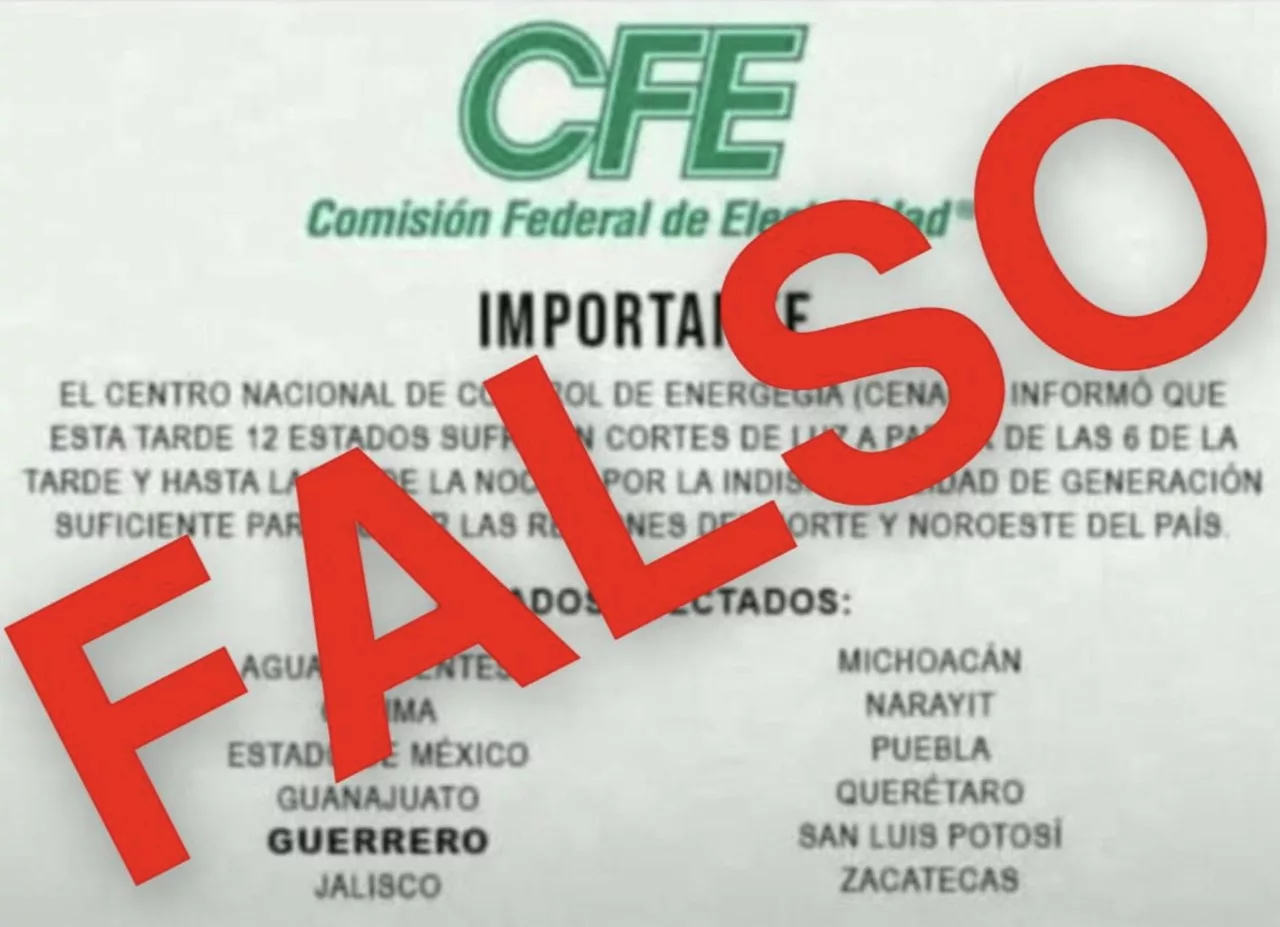 Alerta CFE por noticias falsas sobre apagones en varios estados