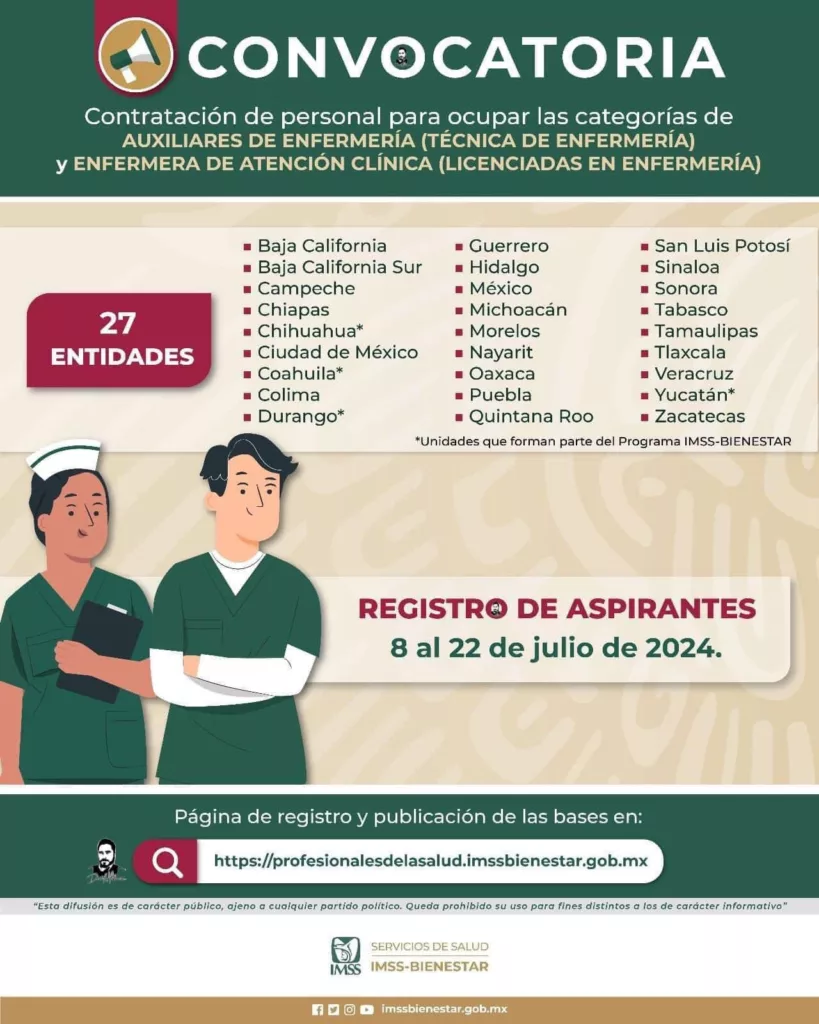 Convocatoria Nacional del IMSS-Bienestar para Enfermeras y Auxiliares