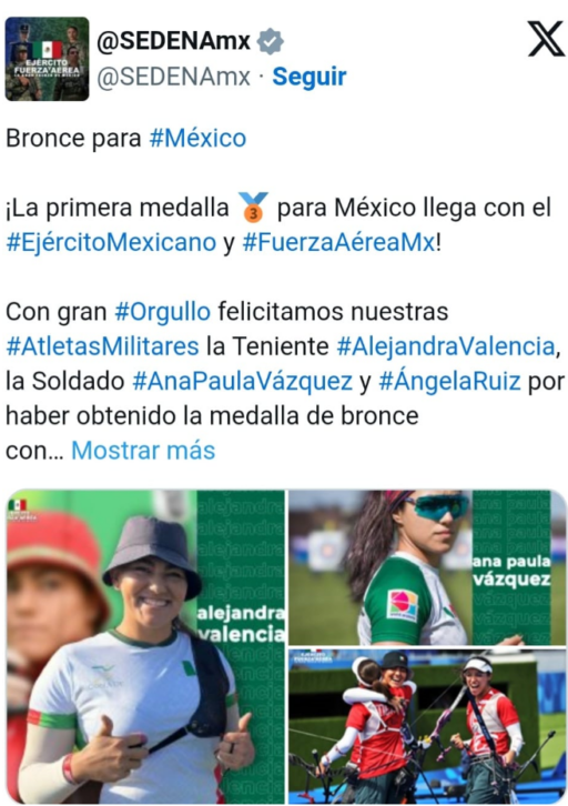 SEDENA felicita a militares por presea de bronce en Tiro con Arco