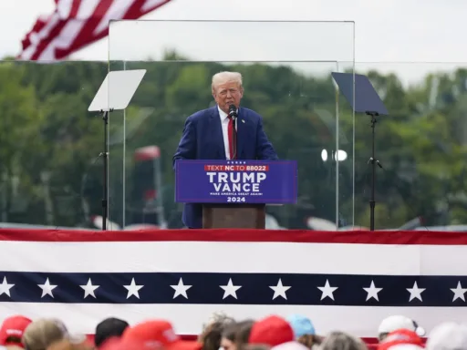 Trump se presenta cubierto por cristal antibalas en evento de campaña