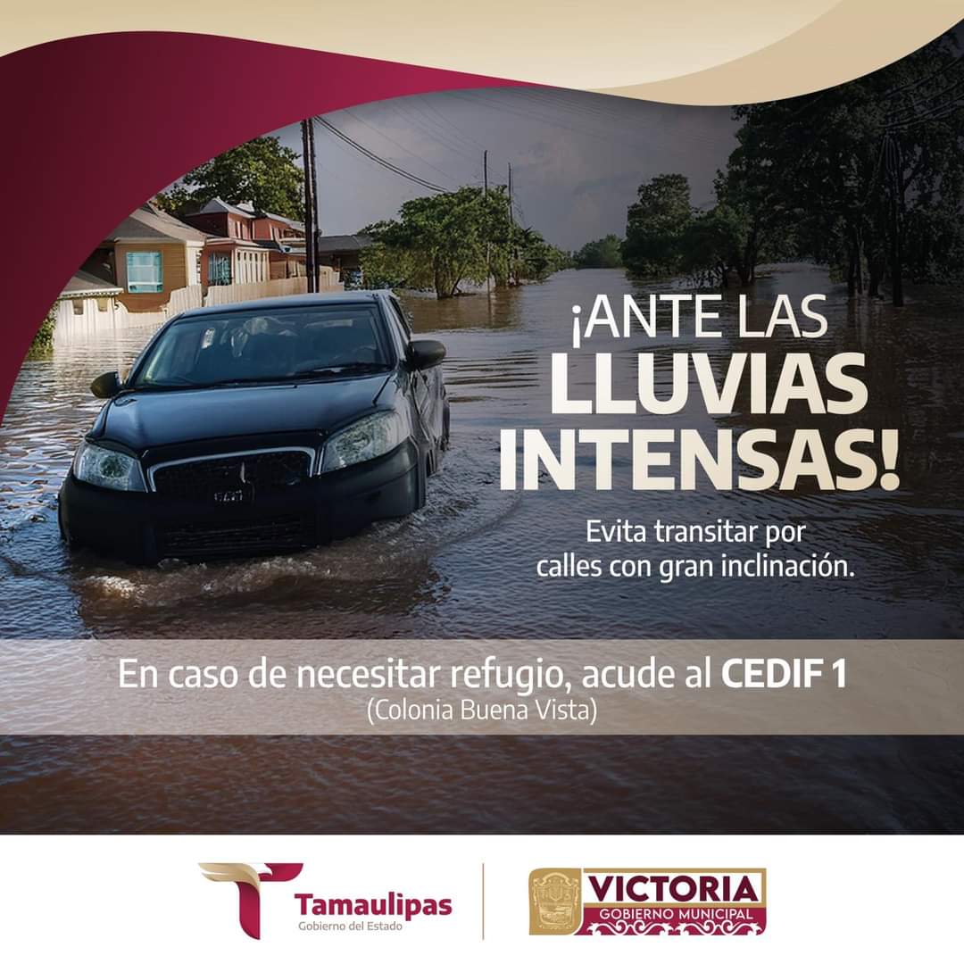 Alerta Protección Civil por lluvias intensas en Victoria