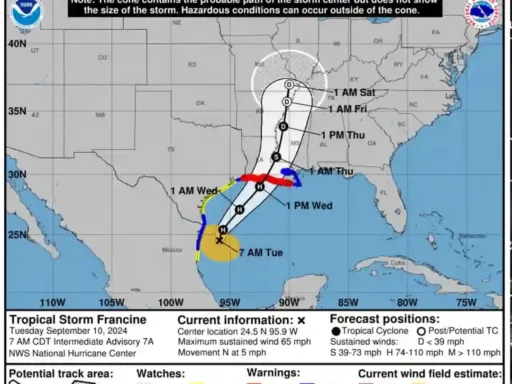 Francine Podría Convertirse en Huracán Hoy; Aviso de Huracán Extendido en la Costa de Luisiana