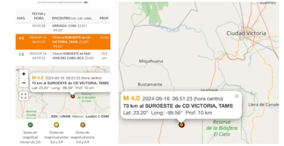 Sismo de 4.0 grados sacude a 73 km de Victoria