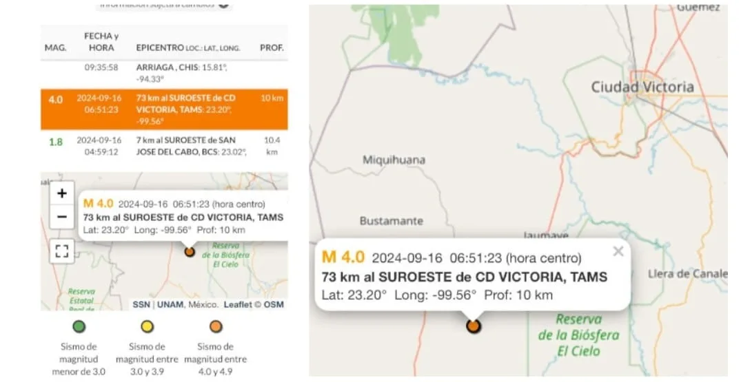 Sismo de 4.0 grados sacude a 73 km de Victoria