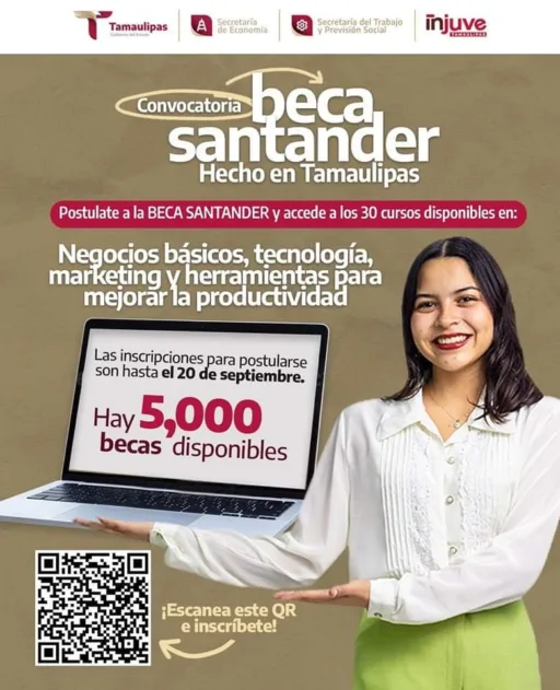 Injuve Tamaulipas y Banco Santander extienden convocatoria de becas online para jóvenes