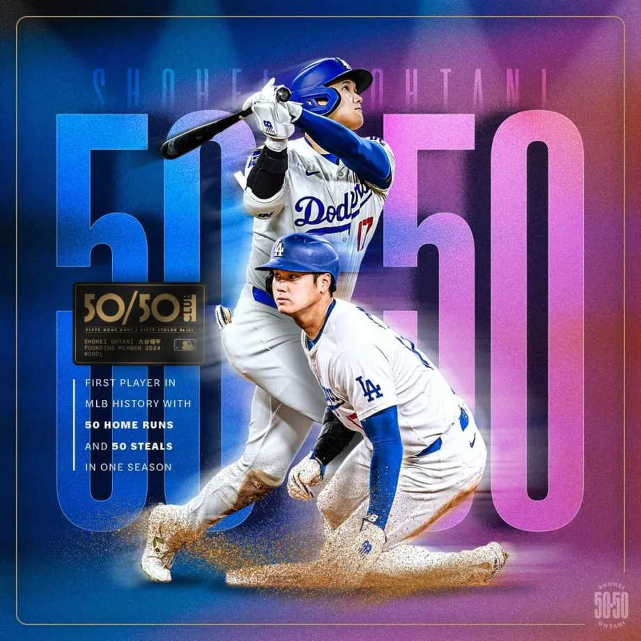 Shohei Ohtani alcanza los 50 jonrones y 50 bases robadas en su primera temporada con Dodgers