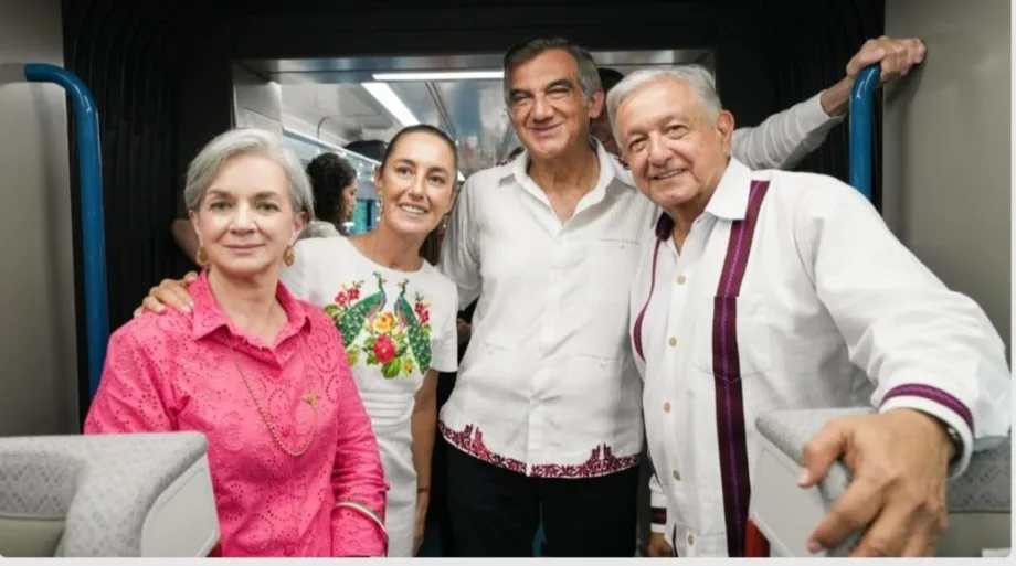 Américo Villarreal acompaña a AMLO y Claudia Sheinbaum en el viaje inaugural del Tren Maya