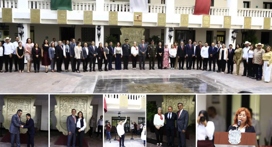 Rehabilitan Palacio de Gobierno de Tamaulipas y develan escudos de municipios